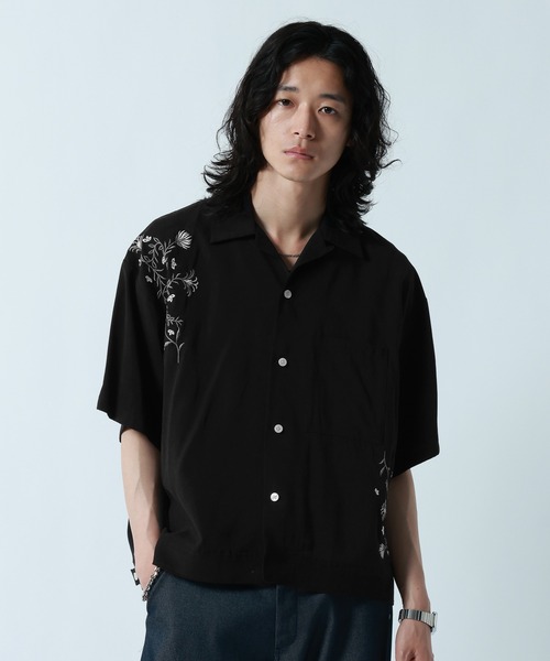 RAGEBLUE（レイジブルー） シャツ 半袖 Flower Stitch Open Collar