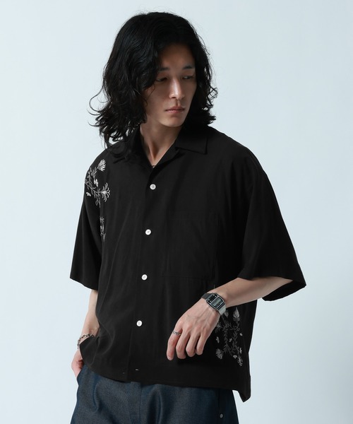 RAGEBLUE（レイジブルー） シャツ 半袖 Flower Stitch Open Collar