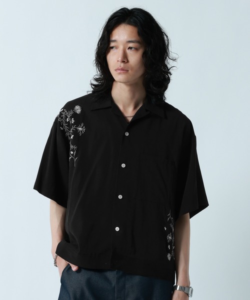 RAGEBLUE（レイジブルー） シャツ 半袖 Flower Stitch Open Collar
