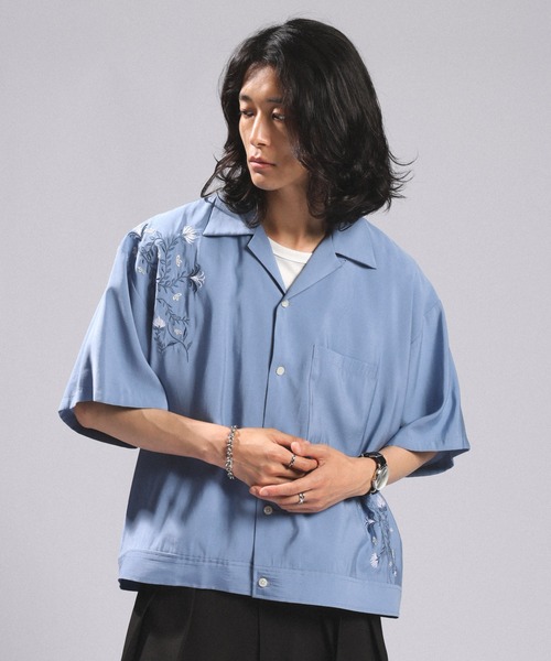 RAGEBLUE（レイジブルー） シャツ 半袖 Flower Stitch Open Collar