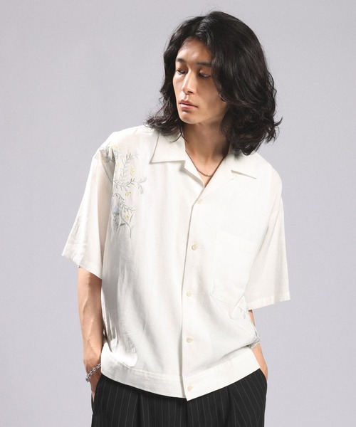 RAGEBLUE（レイジブルー） シャツ 半袖 Flower Stitch Open Collar