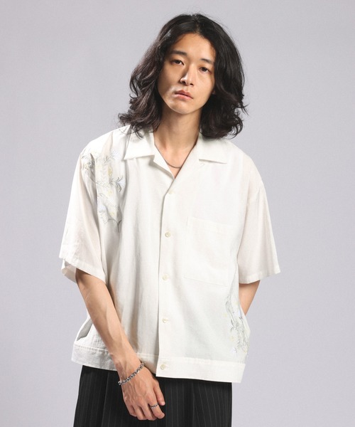 RAGEBLUE（レイジブルー） シャツ 半袖 Flower Stitch Open Collar