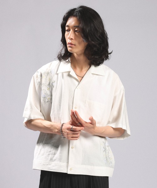 RAGEBLUE（レイジブルー） シャツ 半袖 Flower Stitch Open Collar