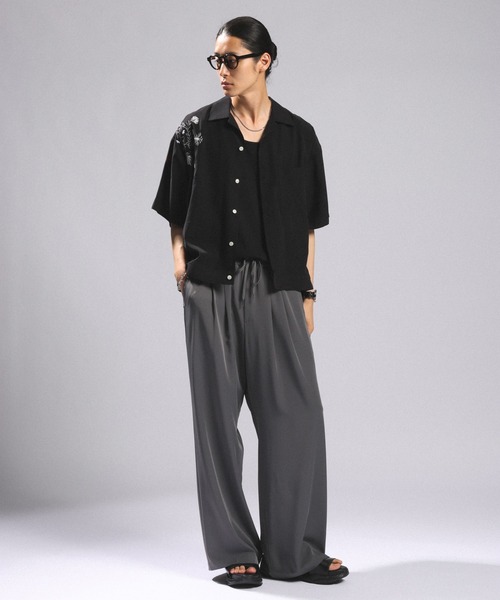 【匿名配送】訳あり：CdeG SHIRT 花柄ボタンシャツ：S RAGEBLUE（レイジブルー） シャツ 半袖 Flower Stitch Open Collar