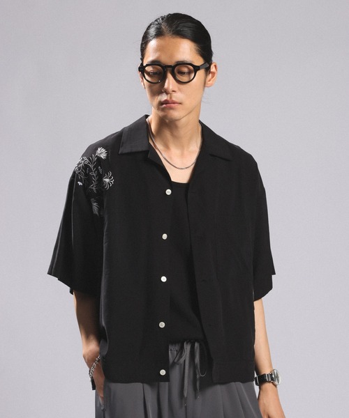 RAGEBLUE（レイジブルー） シャツ 半袖 Flower Stitch Open Collar
