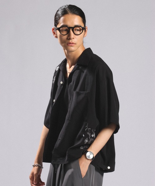 RAGEBLUE（レイジブルー） シャツ 半袖 Flower Stitch Open Collar