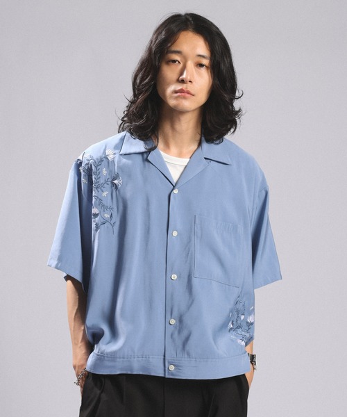 RAGEBLUE（レイジブルー） シャツ 半袖 Flower Stitch Open Collar