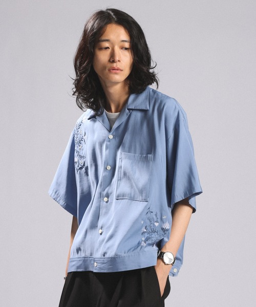 RAGEBLUE（レイジブルー） シャツ 半袖 Flower Stitch Open Collar