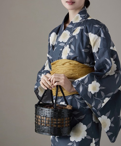 asaka かごバッグ カゴバッグ 巾着付き黒編みかごバッグ 浴衣用