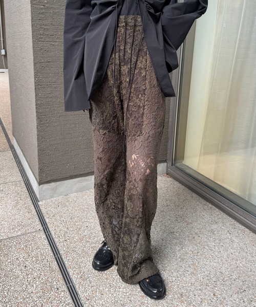 Ameri（アメリ） パンツ MEDI TEXTURE MIX LACE SEMI FLARE PANTS