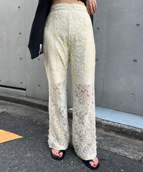 Ameri（アメリ） パンツ MEDI TEXTURE MIX LACE SEMI FLARE PANTS
