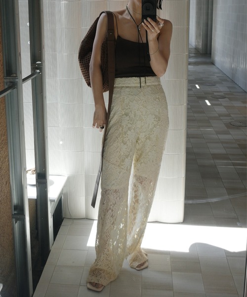 Ameri（アメリ） パンツ MEDI TEXTURE MIX LACE SEMI FLARE PANTS