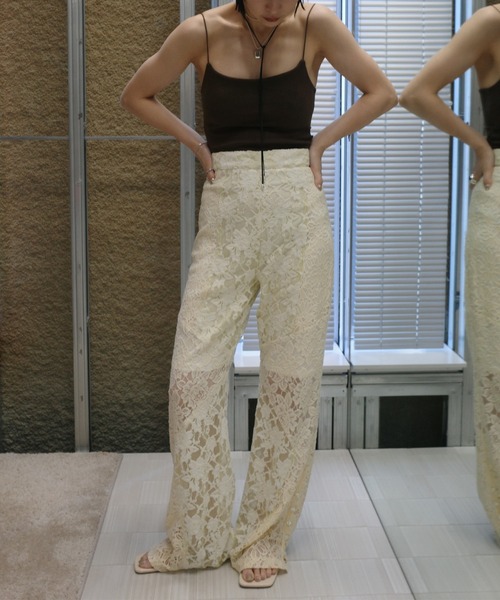 Ameri（アメリ） パンツ MEDI TEXTURE MIX LACE SEMI FLARE PANTS