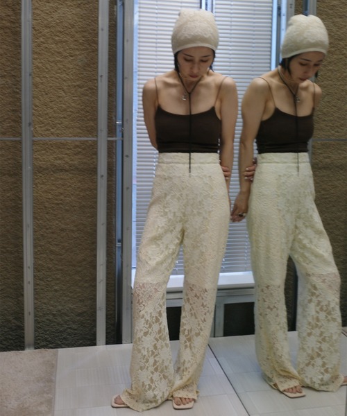 Ameri（アメリ） パンツ MEDI TEXTURE MIX LACE SEMI FLARE PANTS