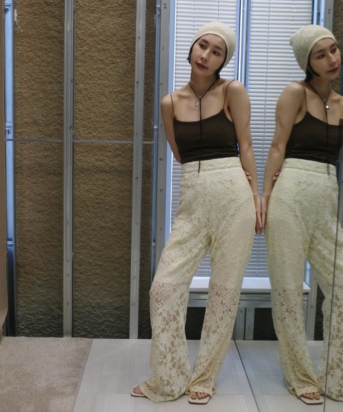 Ameri（アメリ） パンツ MEDI TEXTURE MIX LACE SEMI FLARE PANTS