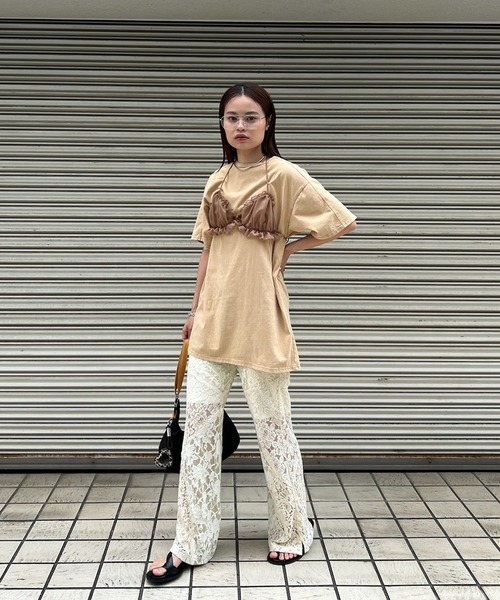 Ameri（アメリ） パンツ MEDI TEXTURE MIX LACE SEMI FLARE PANTS