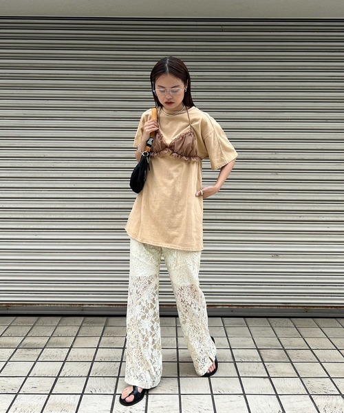 Ameri（アメリ） パンツ MEDI TEXTURE MIX LACE SEMI FLARE PANTS