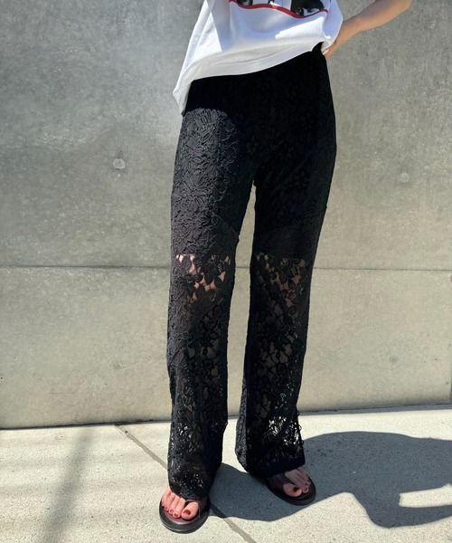 Ameri（アメリ） パンツ MEDI TEXTURE MIX LACE SEMI FLARE PANTS