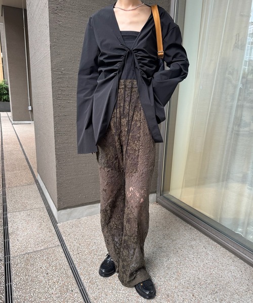 Ameri（アメリ） パンツ MEDI TEXTURE MIX LACE SEMI FLARE PANTS