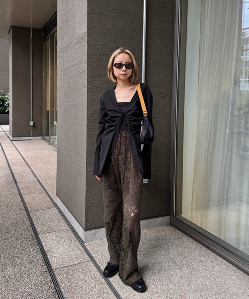 Ameri（アメリ） パンツ MEDI TEXTURE MIX LACE SEMI FLARE PANTS