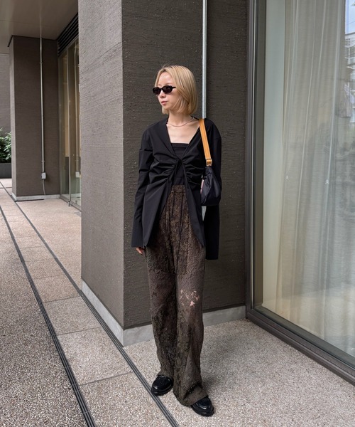Ameri（アメリ） パンツ MEDI TEXTURE MIX LACE SEMI FLARE PANTS