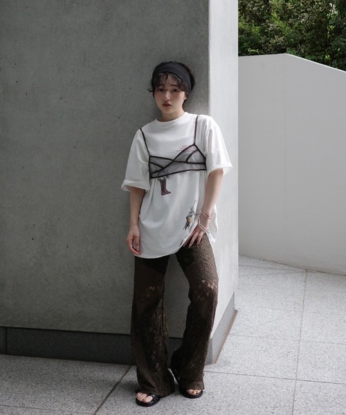 Ameri（アメリ） パンツ MEDI TEXTURE MIX LACE SEMI FLARE PANTS