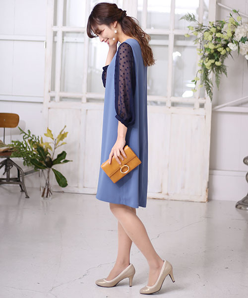 人気カラーの Bou シースルードットスリーブワンピース Jeloud ブージュルード フォーマル ドレス Hesperiavet Com