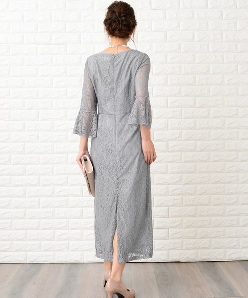 ワンピース フレア 七分袖 パーティー ロングドレス 全4色 セール】レースレディース Lace Ladies 七分袖総レース