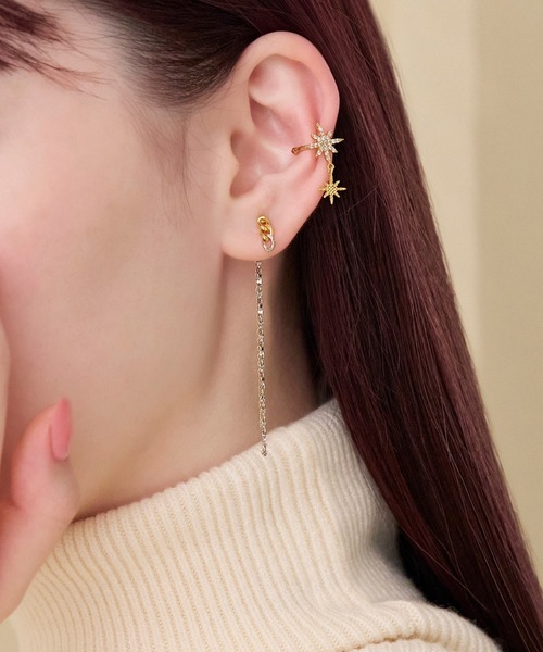 Phoebe ピアス コンビグリッターチェーンバックキャッチピアス