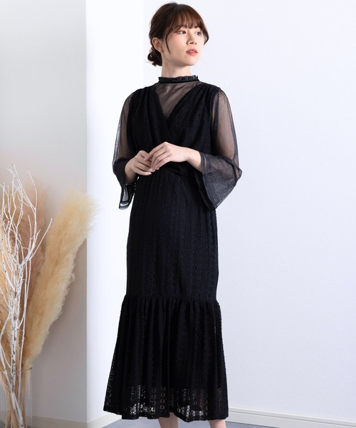 重ね着風 マタニティ ストレッチレースワンピース SweetMommy(授乳服&マタニティ) マタニティ 重ね着風 ストレッチ