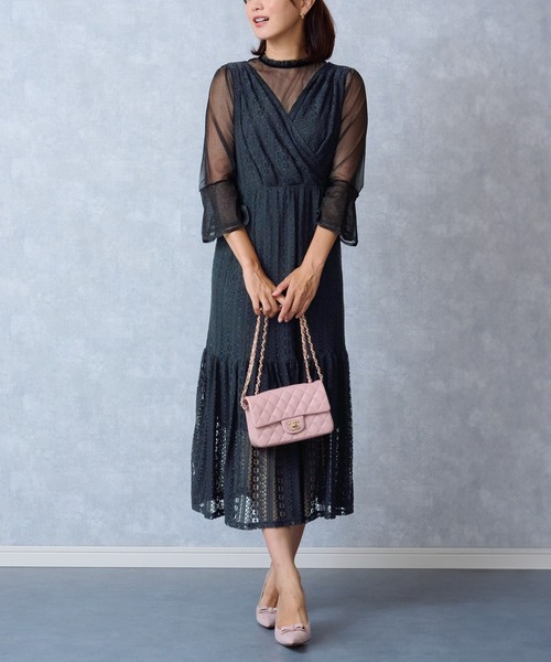 重ね着風 マタニティ ストレッチレースワンピース SweetMommy(授乳服&マタニティ) マタニティ 重ね着風 ストレッチ