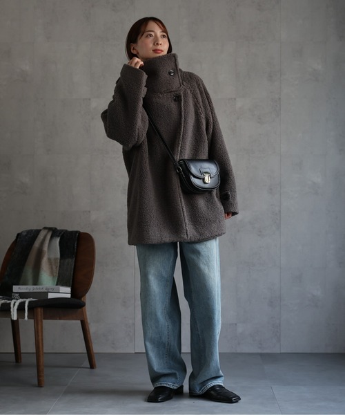 【セール】スタンドカラー ミドル コート ダークグレー SHORT セール】スタンドカラー ミドル コート ダークグレー SHORT