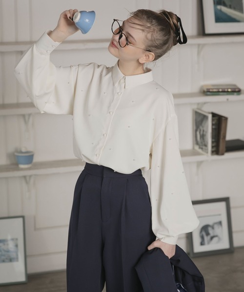 L'Appartement ノーカラーボリュームスリーブブラウス L'Appartement DEUXIEME CLASSE - アパルトモン No Collar