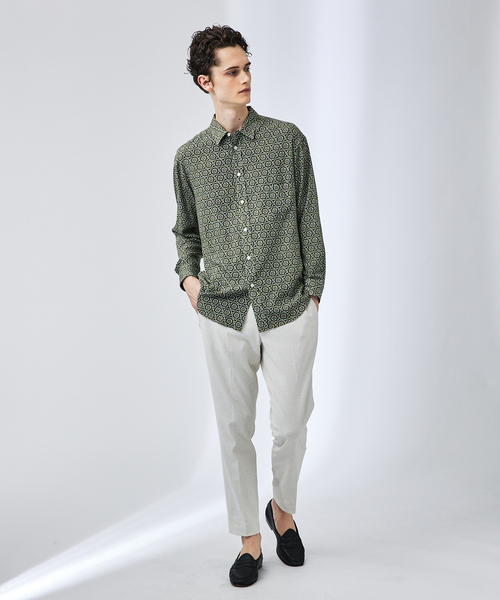 ABAHOUSE フラワー小紋柄 長袖シャツ ABAHOUSE（アバハウス） シャツ フラワー小紋柄 長袖シャツ メンズ