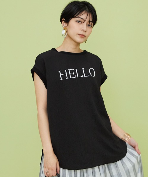 tシャツ 格子楊柳ロゴTブラウス レディース