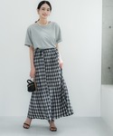 スカート チェック柄ランダムプリーツフレアスカ...の詳細画像1
