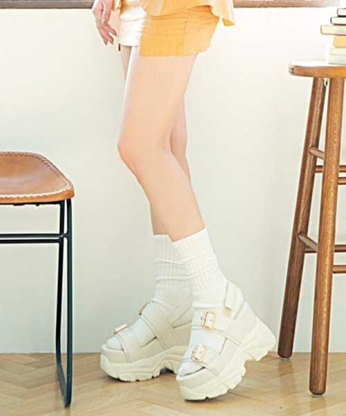 R＆E サンダル 「R＆E」厚底ラバーWベルトサンダル レディース