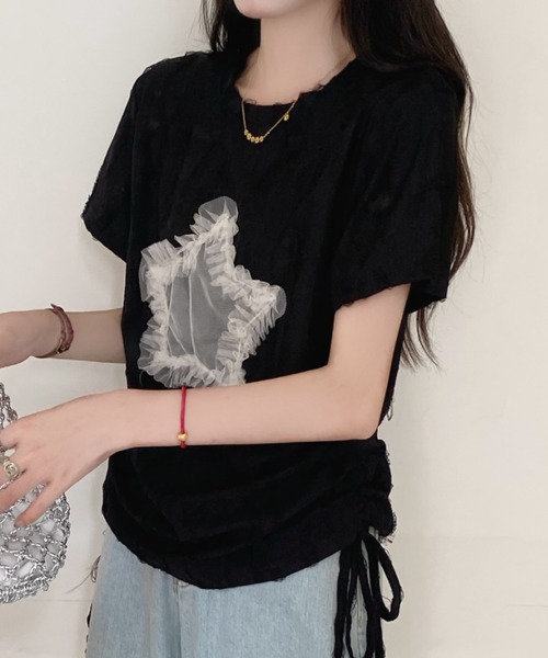tシャツ JX63 TOP トップス レディース スクエアネックレースアップリブtシャツトップスレディース 長袖