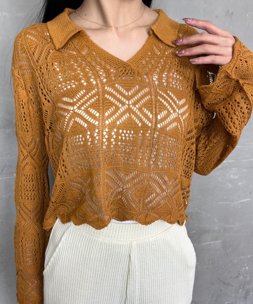 ニット セーター cropped sheer knit レディース SHEER RIBBED-KNIT TOP - TURQUOISE | COS