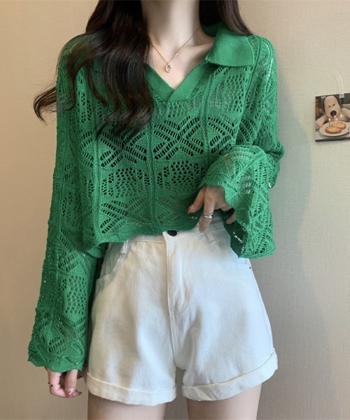 ニット セーター cropped sheer knit レディース Amazon | [ZXCVWWE] ニット トップス レディース 透かし編み