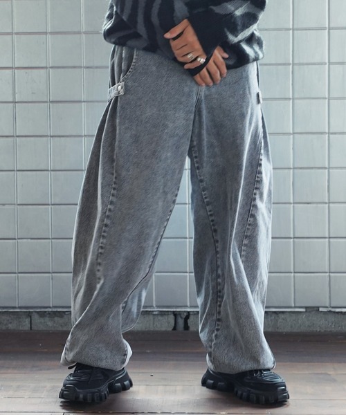 Benoワッペン ワイドデニム ワイドパンツ ジーンズ バルーンスナップ 