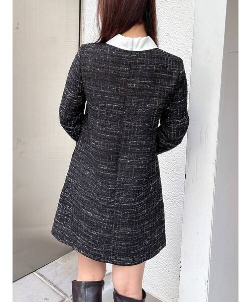 ワンピース 襟付きフロントフリルミニワンピース レディース  