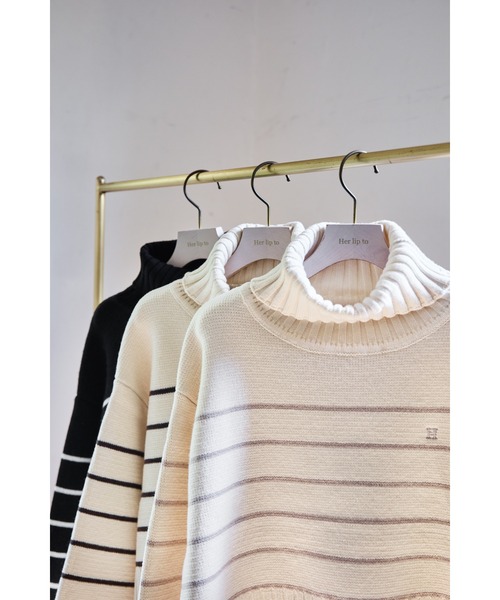 Her lip to ニット セーター Striped Turtleneck Knit Pullover