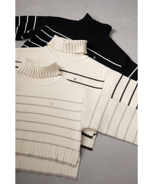 Her lip to ニット セーター Striped Turtleneck Knit Pullover