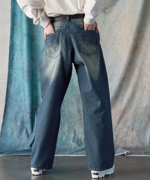 vintage used デザイン　パンツ SERACE】Vintage design curved denim pants / ヴィンテージ