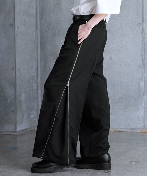 ジップワイドスラックス selle glant スラックス SIDE ZIP WIDE SLACKS PANTS/サイド