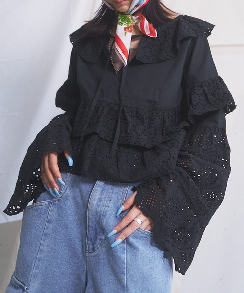 ブラウス シャツ COTTON RACE BLOUSE レディース