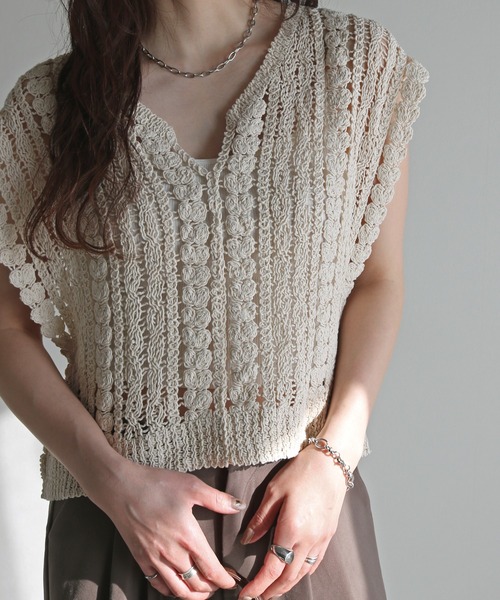 はな 手編み　レーシーベスト カギ針編み & 薔薇のミニショール モカ 3/22〜3/30》Spring has come！手編みで楽しむ春いちばんフェア