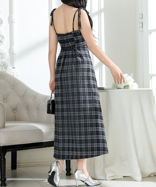 グリードインターナショナル　チェック柄キャミソールロングワンピース Lace Ladies ワンピース タータンチェック 肩リボン ロング