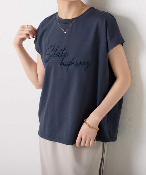 tシャツ モール刺繍フレンチTシャツ レディース